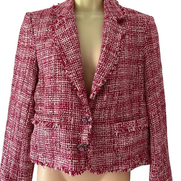 I.C.E. Pink Woven Silk Blend Suit Jacket Blazer Woman Size 6 Jewel Buttons - Picture 1 of 12